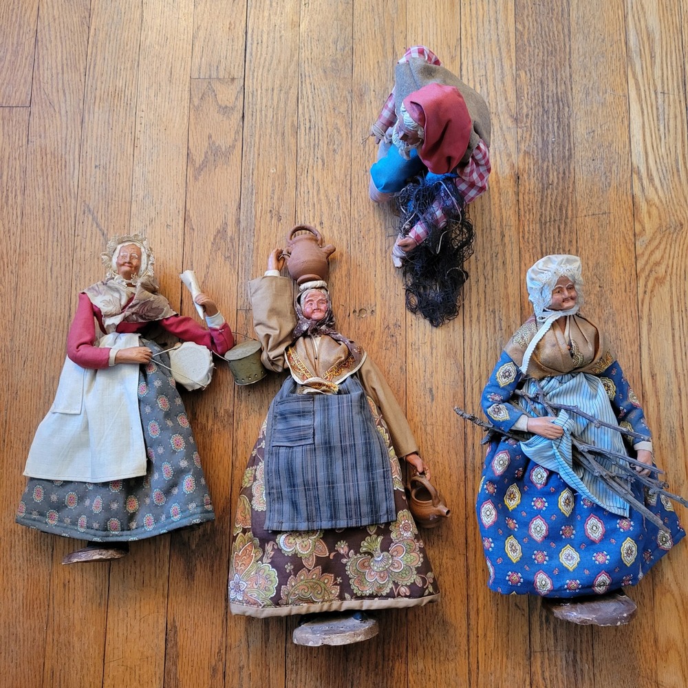 4 Vintage French Provencal Santon Figures Handcrafted Terracotta Clay Home Decor